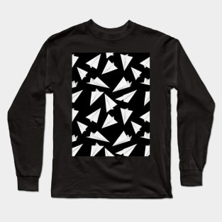 Paper Planes Pattern Black and White Long Sleeve T-Shirt